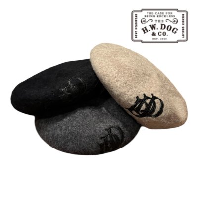 画像1: THE H.W.DOG&CO 　Leather wappen Fluffy BERET Beige  YellowGold  Black