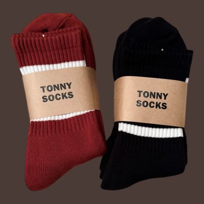 画像1:  TONNY Socks刺繍  靴下　ブラック　マルーン