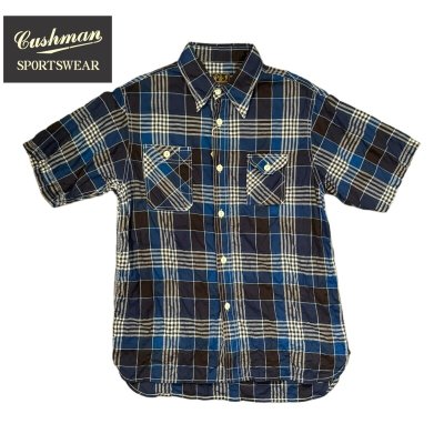 画像1: CUSHMAN 　クッシュマン　SHIRRING CHECK WORK SHIRTS  BLUE/NAVY