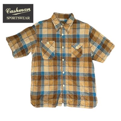 画像1: CUSHMAN 　クッシュマン　SHIRRING CHECK WORK SHIRTS  TURQUOISE/BROWN