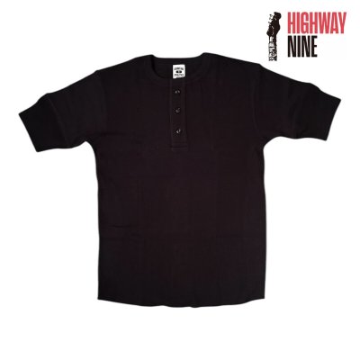 画像1: HIGHWAY NINE　ハイウェイナイン　HENRY-NECK ハニカムサーマルS/S　Tee　BLACK　ブラック