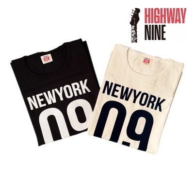 画像1: HIGHWAY NINE　ハイウェイナイン　 10/-TENJIKU ROUGH FIT FOOT BALL PRINT TEE　NEW YORK　WHITEホワイト/BLACKブラック