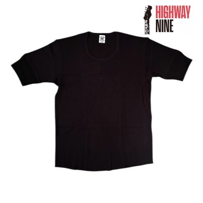 画像1: HIGHWAY NINE　ハイウェイナイン　U-NECK ハニカムサーマルS/S　Tee　BLACKブラック