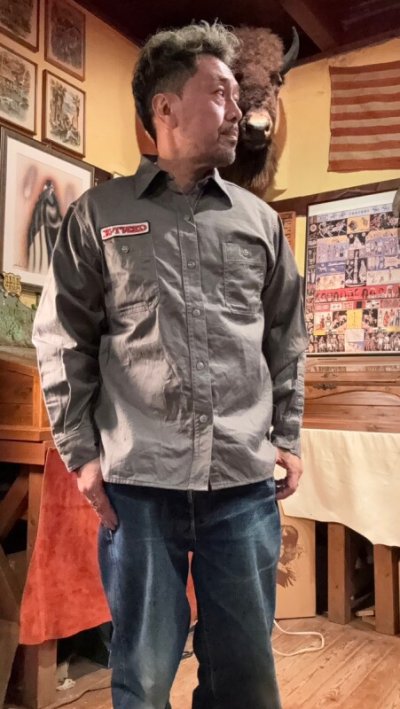 画像1: CUSHMAN  クッシュマンCOTTN SATIN WORK SHIRT　グレー