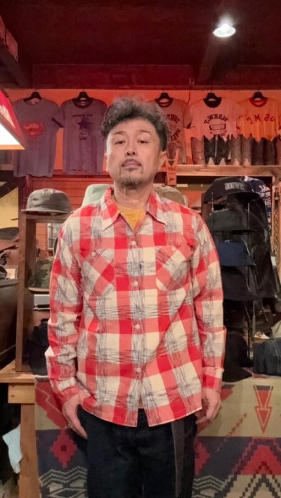 画像1: CUSHMAN 　クッシュマン　KASURI OPEN COLLAR SHIRTS  RED